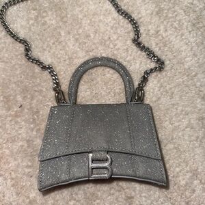 Balenciaga Micro Silver Hourglass Handbag